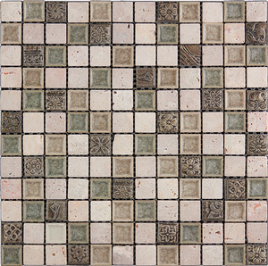 Мозаика Natural Mosaic  BDA-2304 (FBY-04) Стекло+Травертин+Агломерат 298х298 (чип 23х23) 8 мм Inka фото