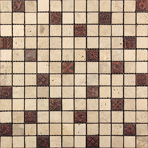 Мозаика Natural Mosaic  BDA-2313 (BDA-03R) Стекло+Травертин+Агломерат 298х298 (чип 23х23) 8 мм Inka фото