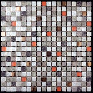 Мозаика Natural Mosaic  KBE-03 (KB11-E03) Стекло+Кварц+Металл 303x303 (чип 15х15) 8 мм, KOBE фото