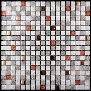 Мозаика Natural Mosaic  KBE-04 (KB11-E04) Стекло+Кварц+Металл 303x303 (чип 15х15) 8 мм, KOBE фото